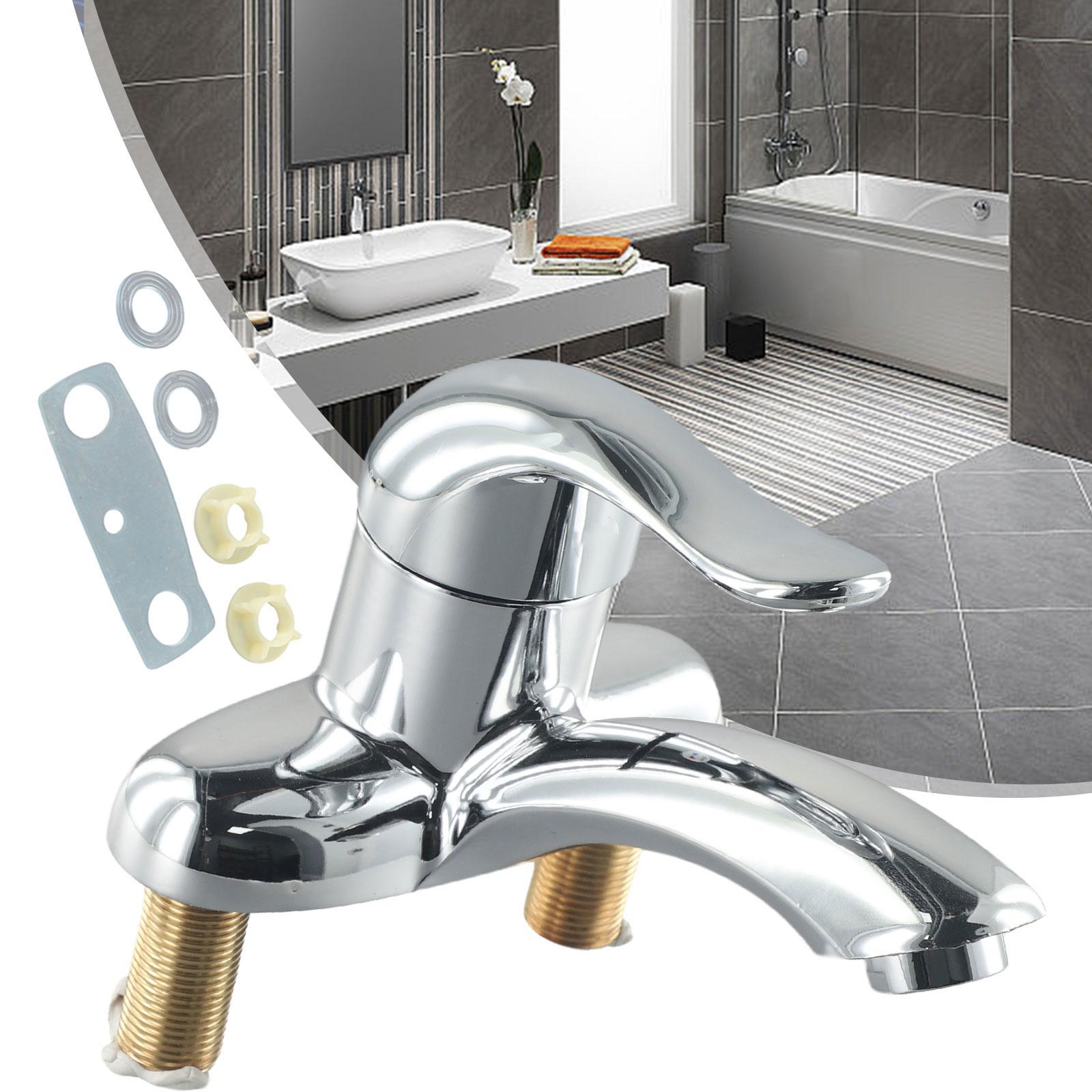 Rubinetto Miscelatore Acqua Calda e Fredda per Lavabo a Doppio Foro Interruttore Valvola Miscelatrice per Lavandino del Bagno