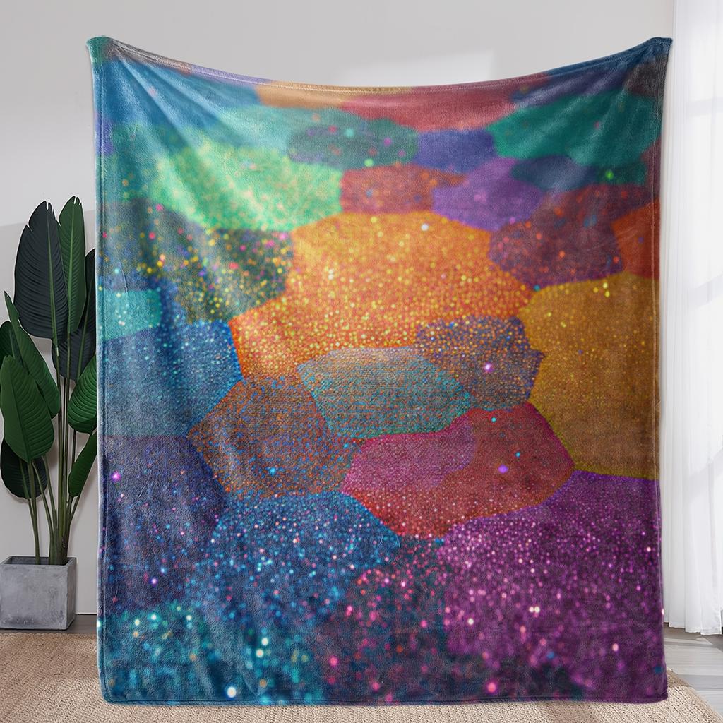 Hexagonal mosaic pattern Flannel printed blanket suitable for all seasons suitable for living room office sofa and travel