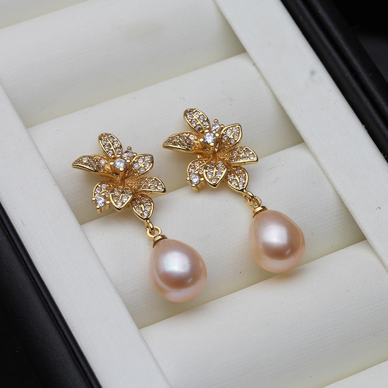 New In Natural Freshwater Pearl Earrings For Women,White Flower Pearl Drop Earrings Mother Wife Birthday Gift White Black