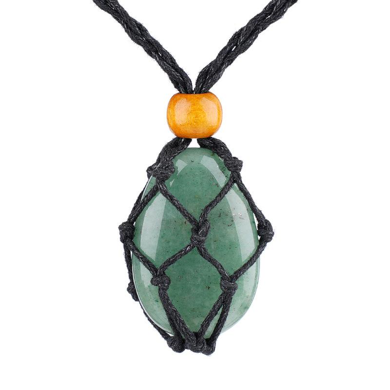 1pc Natural Stone Pendant String Bag Necklace Adjustable Braid Sweater Chain Necklace for Men and Women Jewelry