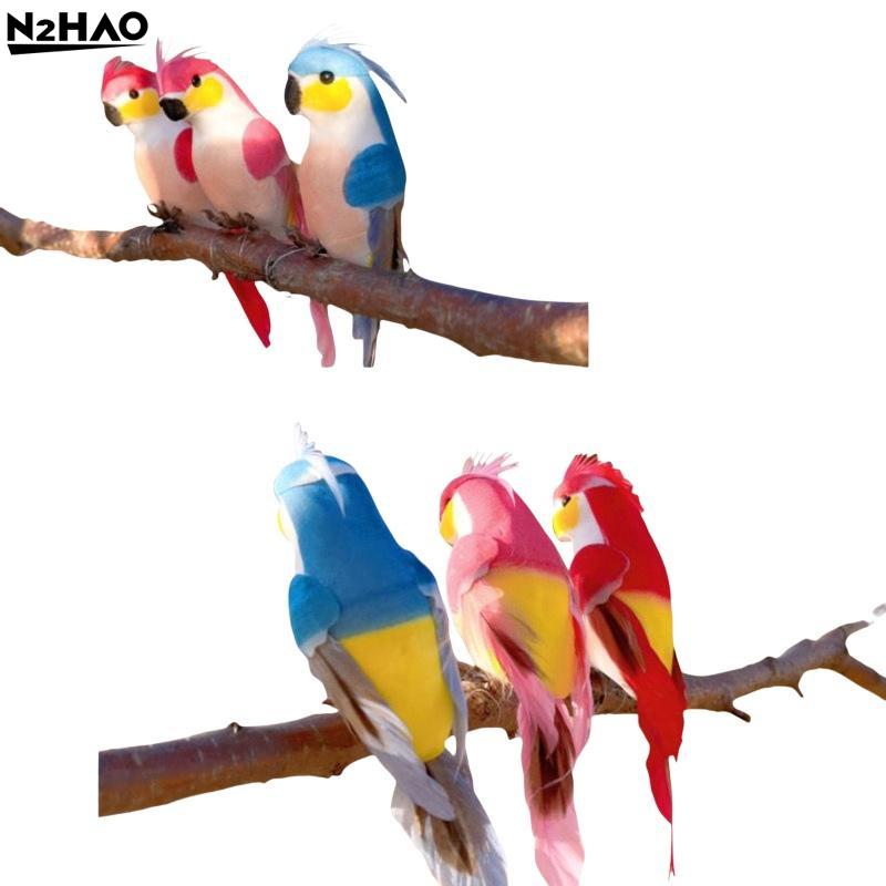 1Pcs Miniature Feather Lawn Doll Ornaments 15cm Creative Handmade Simulation Parrot Animal Bird Garden Props Decoration