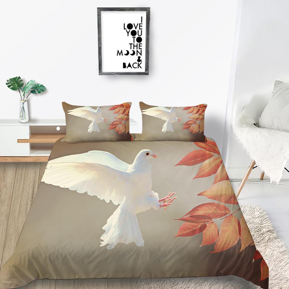 Home Bedclothes Decor Bed Quilt Cover Set Modern Bedspread 3D Birds Design Printing Microfiber Bedding Suit
