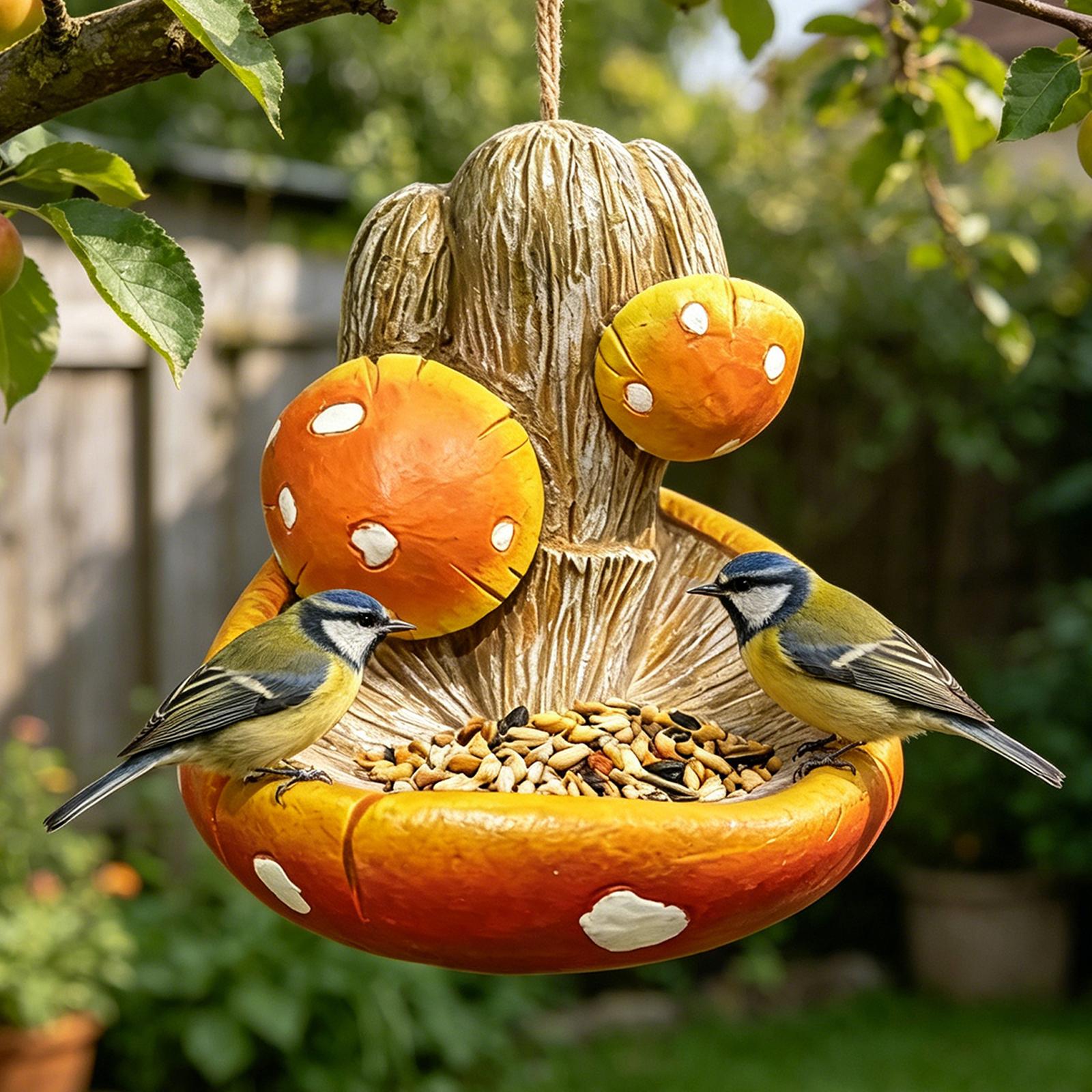 Resin Mushroom Hanging Bird Feeder Decorative Wild Bird Food Dispenser Weather-Resistant for Outdoor Garden Patio Yard China Mainland