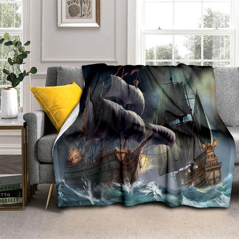 3D Pirate Ship Boat,Barque,Sailboat Blanket,Soft Throw Blanket for Home Bedroom Bed Sofa Picnic Travel Office Cover Blanket Kids