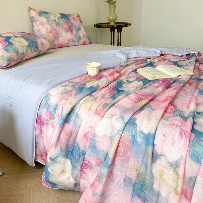 Blue Quilt for Summer Cooling Patchwork Bedspread for Beds Single/Queen Summer Blankets /Duvet Without Pillowcase