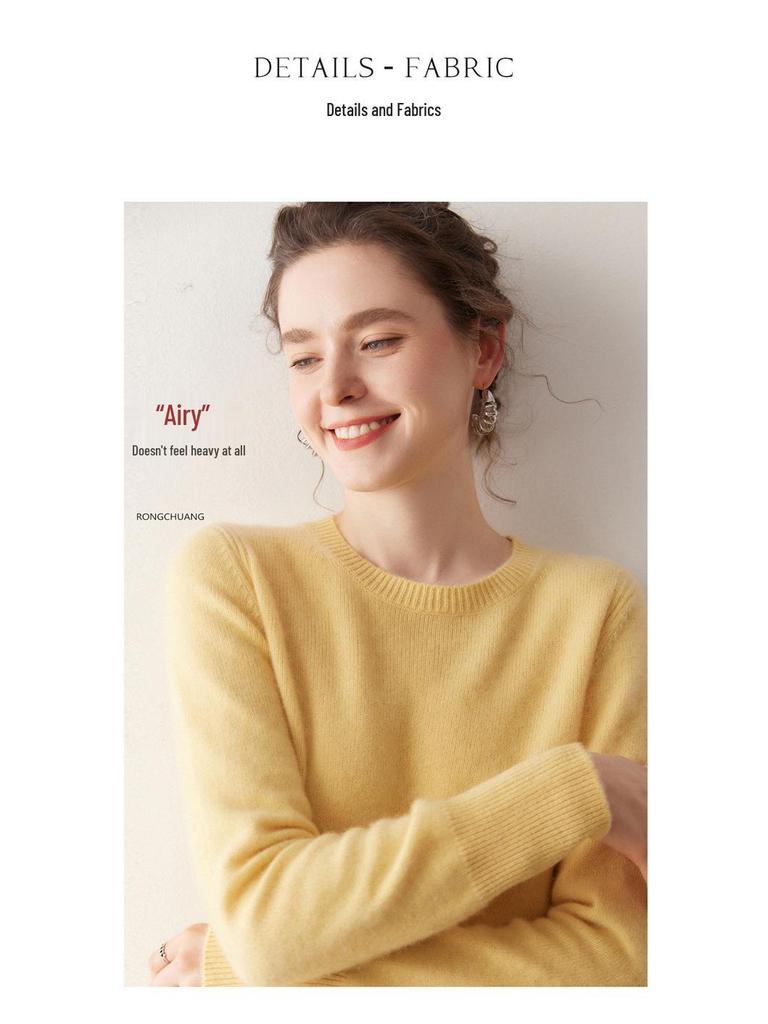 Women's Cashmere Crew Neck Sweater - Soft Knitted Pullover for Autumn/Winter