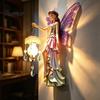 Elegant Entrance Hall Lighting Fairy Wall Night Light, Resin Elf Sculpture Lantern for Bedroom, 3D Faux Crystal Pendant Hanging Art Decor with