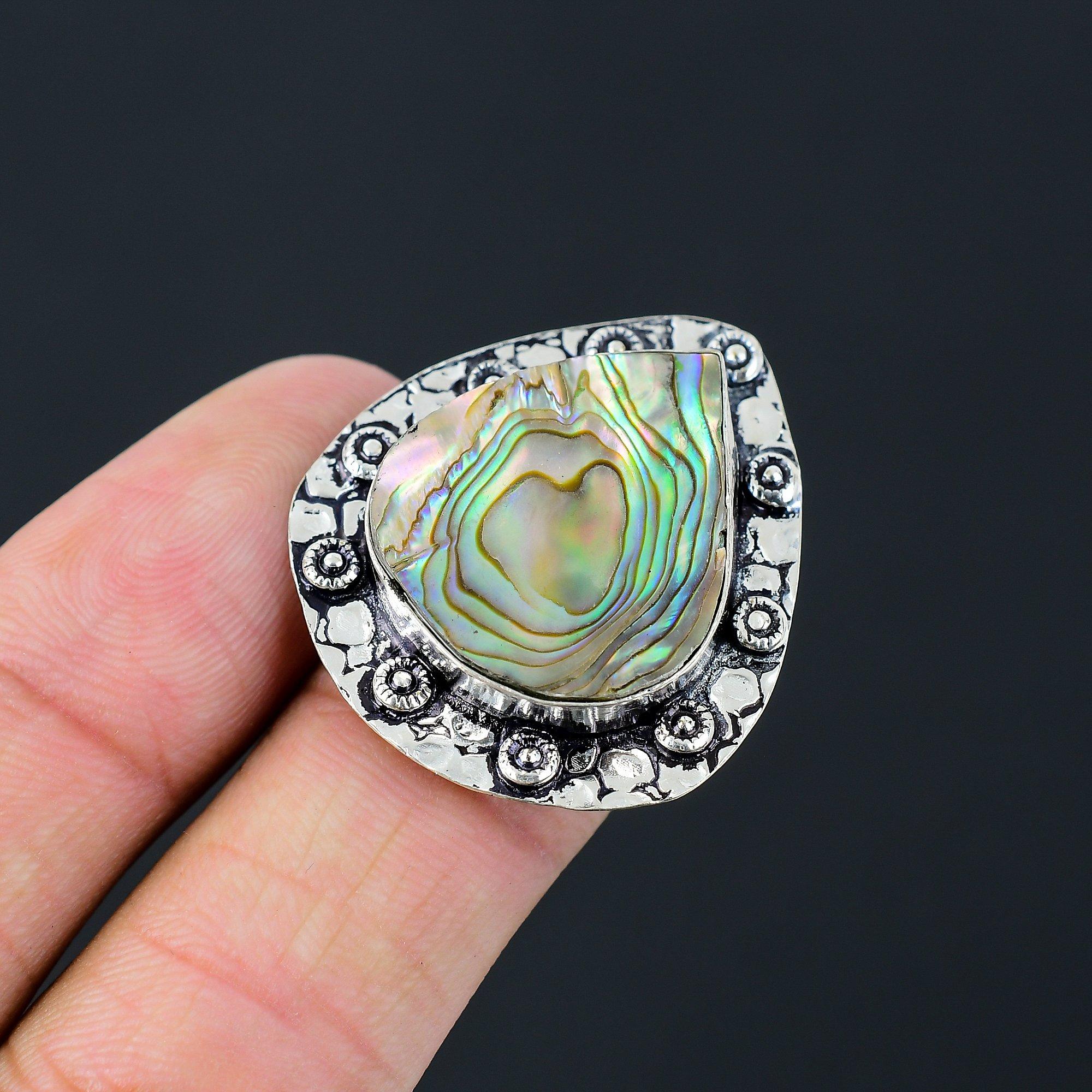 Friendship Day Sale Abalone Shell Stone Sterling Silver Stackable Ring US 8.5 8.5