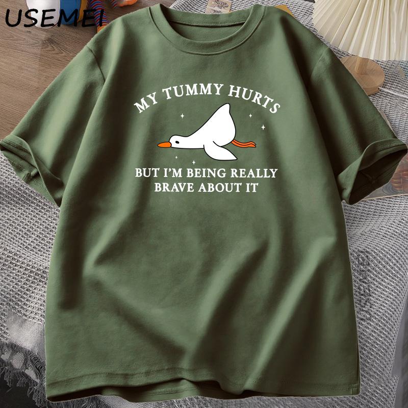 Unisexs Tshirt Funny My Tummy Hurts But Im Being Really Brave Silly Goose T Shirt Cotton Funny Loose Oversized Short Sleeved Tee