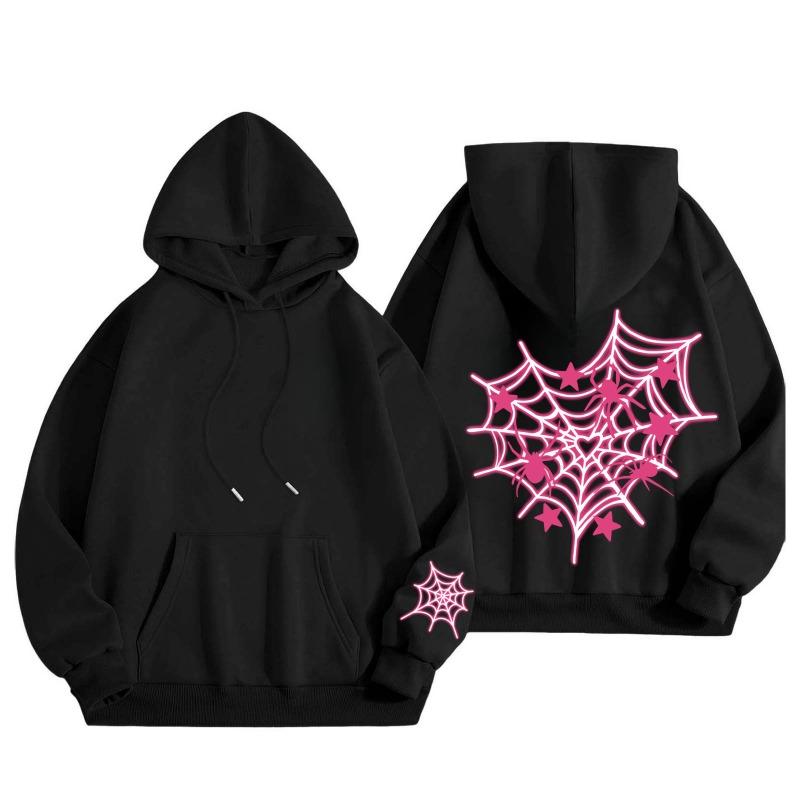 New Pink Blue Spider Web Printed Hoodie Hoodie Men's Women's Versatile Long Sleeve Comfortable Casual Warm Hoodies