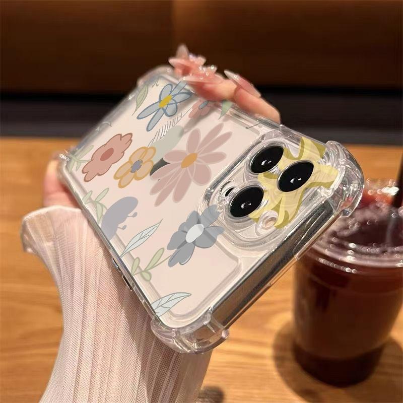 For iPhone 17 Air 11 13 15 12 14 16 Pro Max XS XR X 8 7 Plus 17E Floral And Leaf Graphics Transparent Soft TPU Phone Case Cover