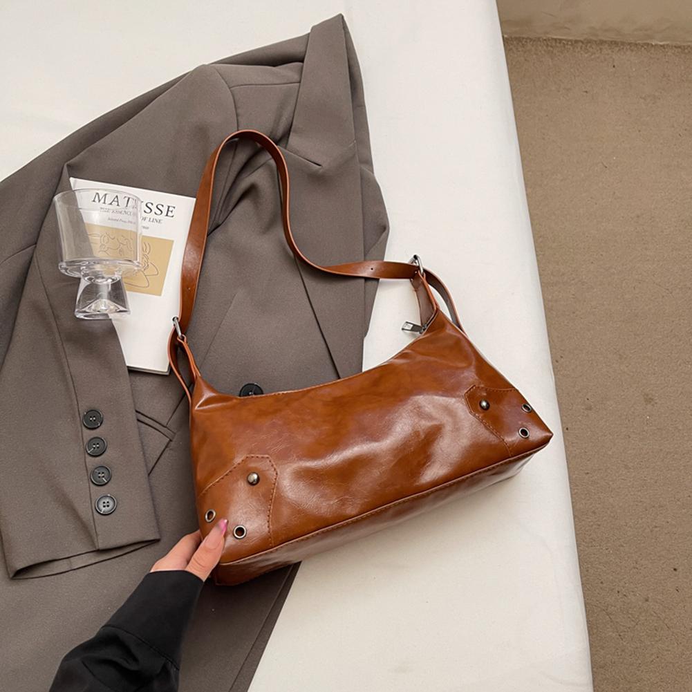 Women Retro Rivet Shoulder Bag PU Leather Metal Stud Handbag Large Capacity Soft Leather Armpit Bag Fashion Ladies Underarm Bag