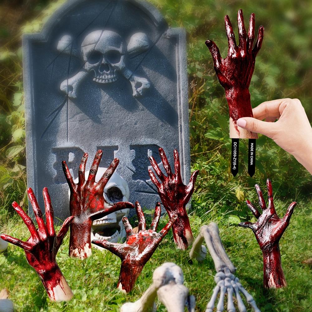 Halloween Garden Courtyard Decoration Ground Plug 2D Stakes Horror Hand/Spider/Skeleton/Pumpkin Signs Card