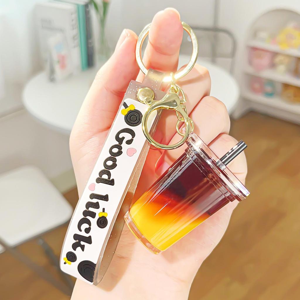 Acrylic Milk Tea Keychain: Cute Coffee Cup Glitter Pendant Charm