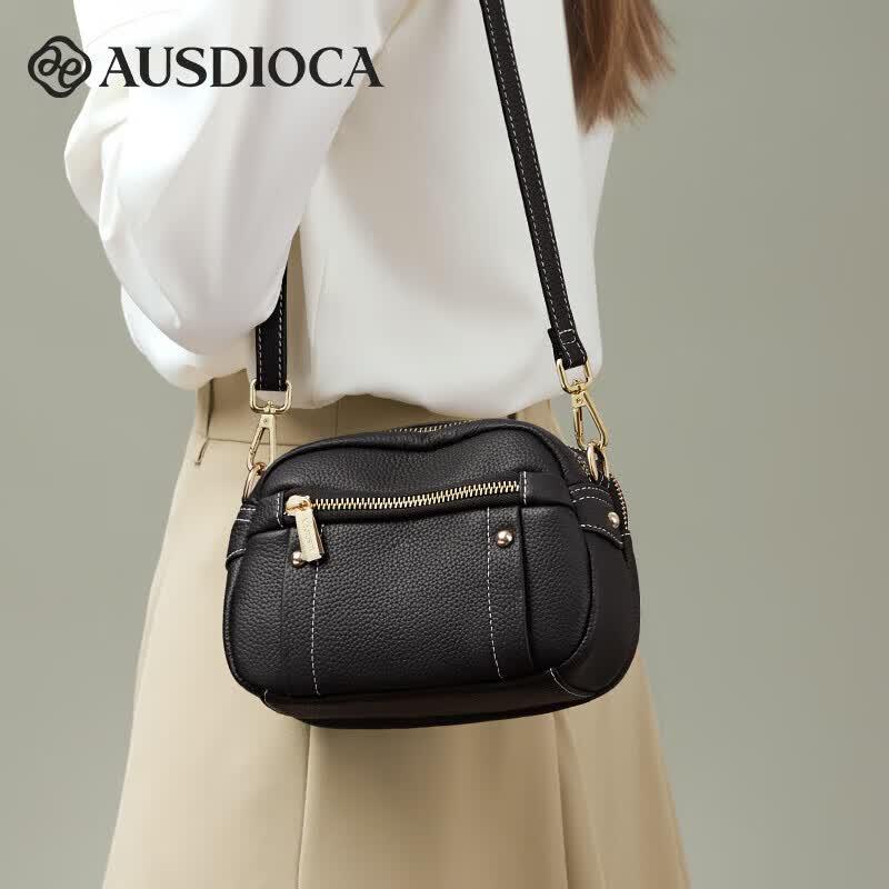 AODIJIA 2026 Genuine Leather Round Crossbody Bag for Women