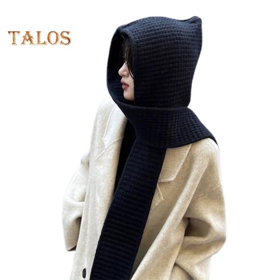 

Вязаная шапка со встроенным шарфом, ветрозащитная, плотная, головной убор, обёрнутая, защитная шапка для ушей, шляпа для фотографов, двусторонний шарф, кепка для отдыха на природе чёрный