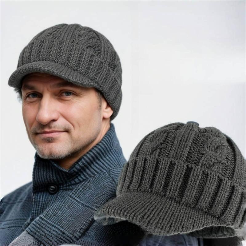 Mens Cable Knit Beanies Winter Hat Thickened Thermal Lined Ear Flap Cap For Cold Weather Outdoor Activity