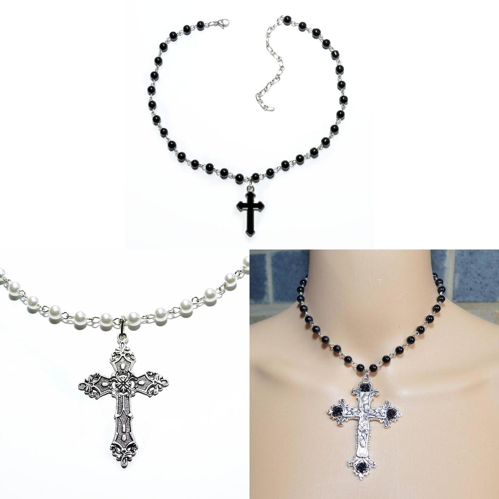 Cross Pendant Necklace With Pearl Chain And Geometric Alloy Design For Fashion Jewelry Enthusiasts