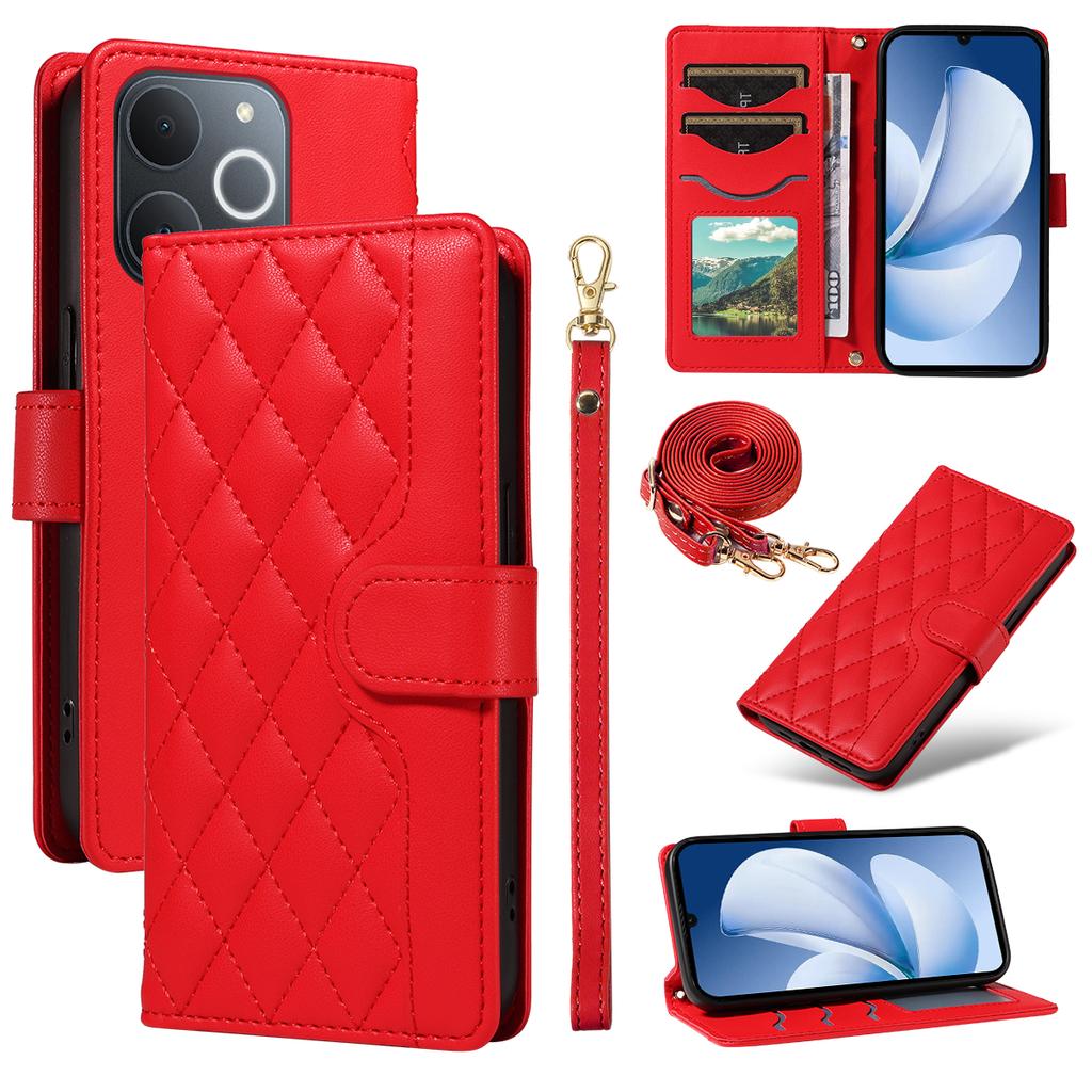 For Realme Narzo 80 Lite 4G/Realme Note 70T 4G/Realme Note 70 4G/Realme C71 4G (India) Wallet Case Rhombus Leather Phone Cover with Strap
