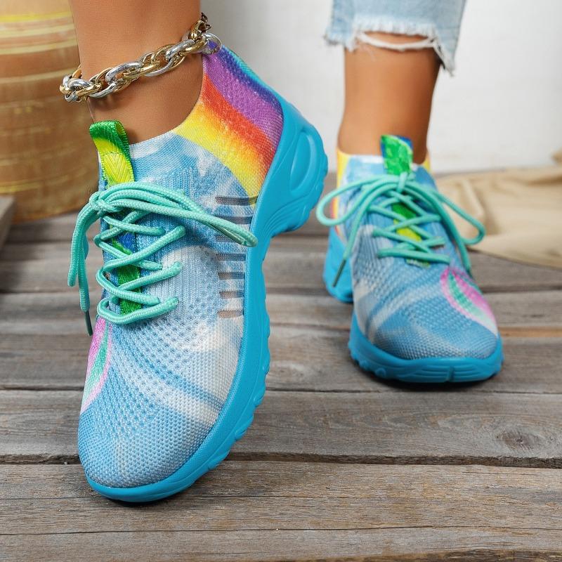 Fashion 2025 Lace-up Women's Vulcanize Shoes Plus Size Sock Shoes Breathable Mesh Knit Ligh Tweight Comfortable Neakers Casual Sneakers