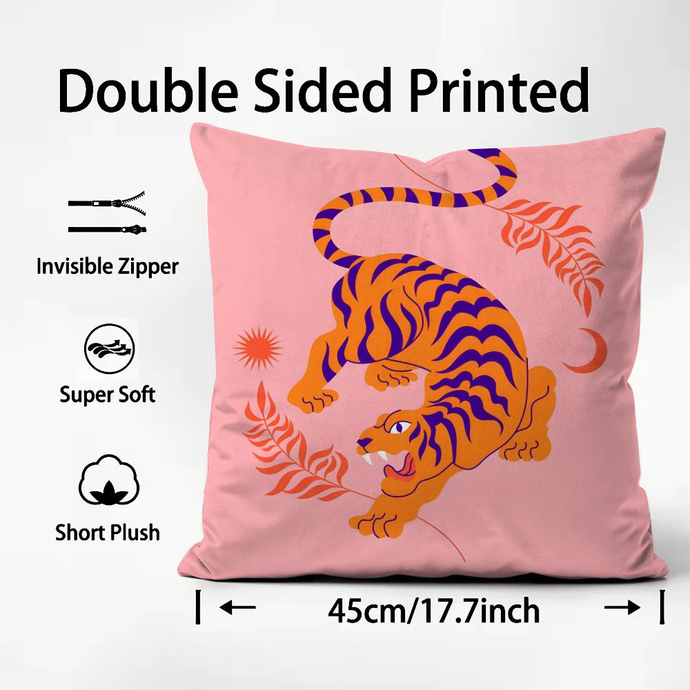 Animal Style Tiger Fashion Cushion Cover Plush Fabric Soft DoubleSided Printed Sofa Warm Winter Home Child Gift Pillow Case
