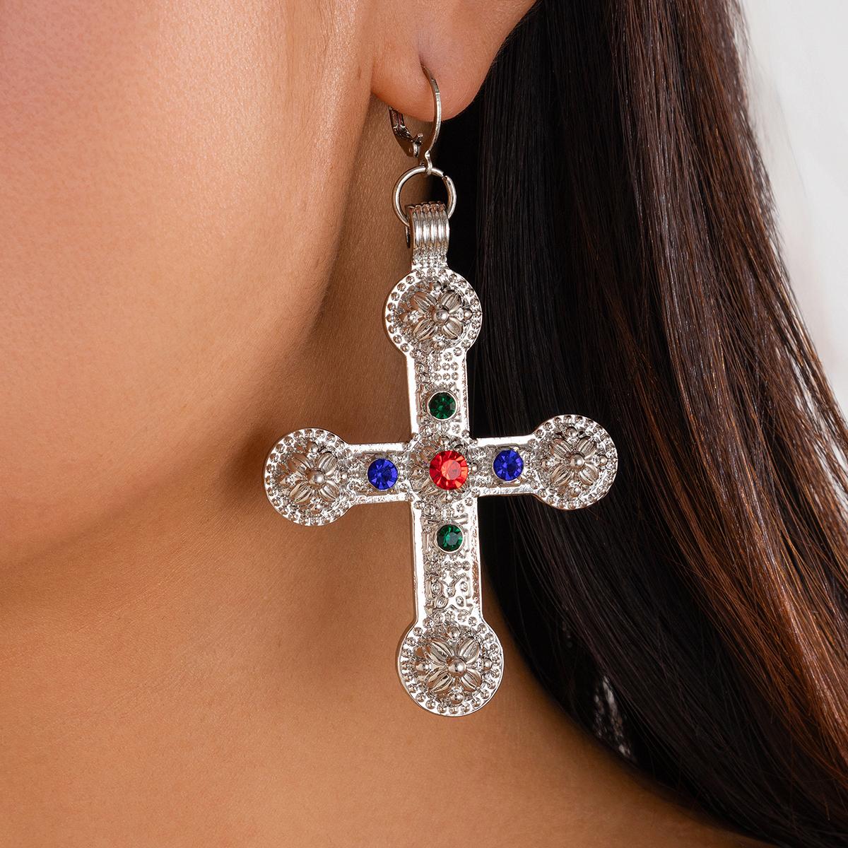 

Ingemark Exaggerated Cross Jesus Pendant Drop Earrings Women Fashion Statement Goth Crystal Piercing Earrings Christian Jewelry