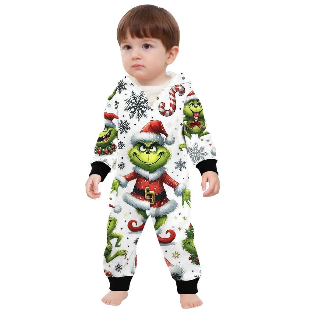 Rodzic-Świąteczny Nadruk Rodzic-Dziecko Kaptur Zapinany na Zamek Jednoczęściowy Domowy