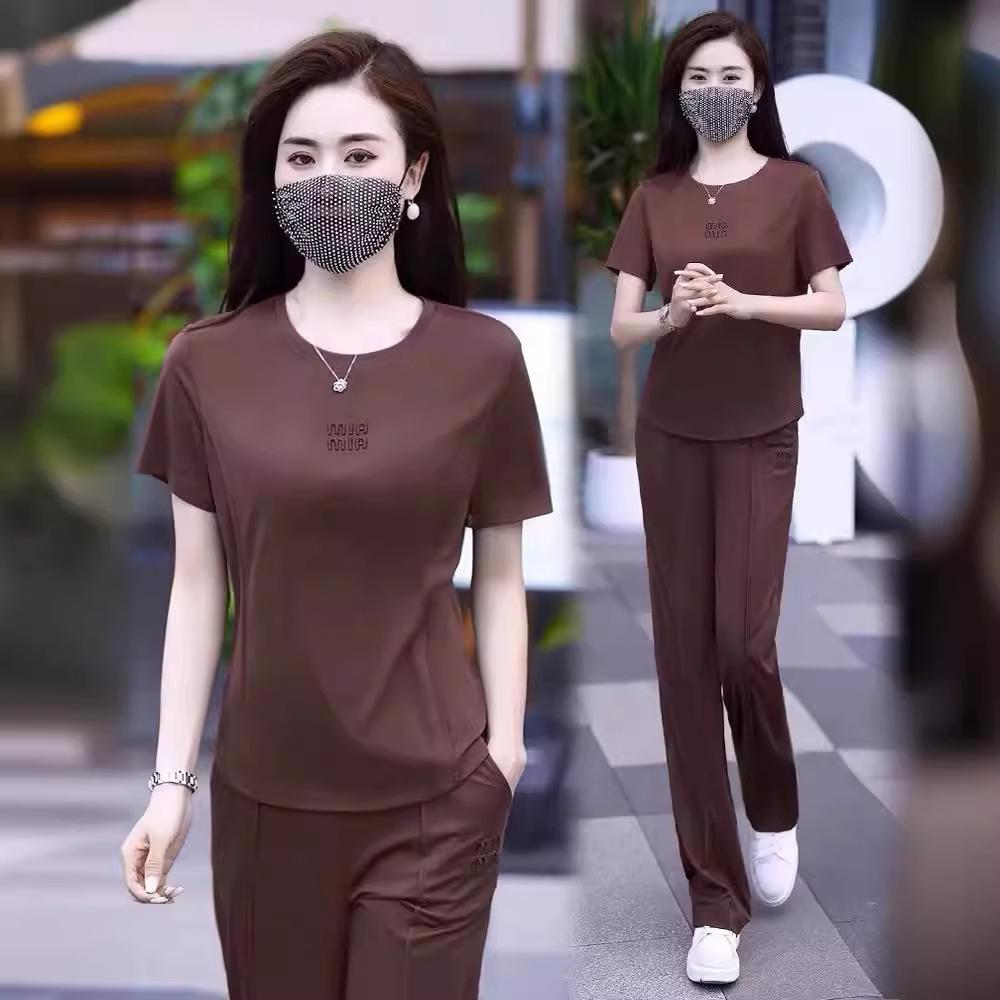 Summer Ice Silk Sportswear Fashion Casual Suit Women's Thin Short-sleeved Sweet and Fresh Two-piece Set