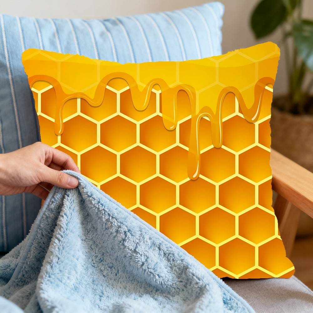 Bee & Letter Graphic Pillow Case Cushion Cover Polyester Pillowcase Decorative Sofa Cushion Pillowcase Home Decor