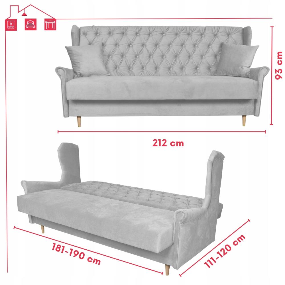 USZAK Sofa Bed WELUR 3-seater Sofa GAJA Gray Family Meble
