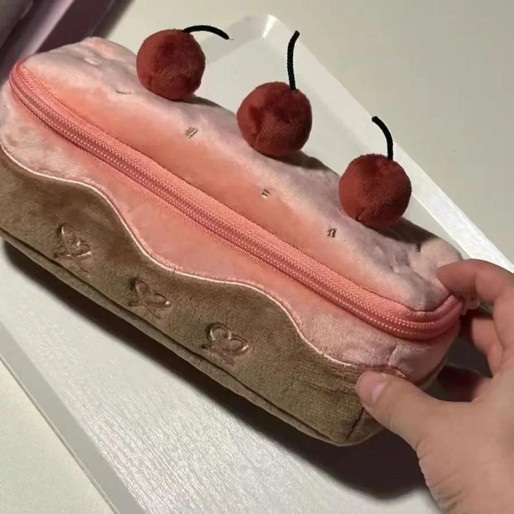 Dacron Exquisite Storage Bag Cherry Cake Shape Stationery Bag Cute Cute Plush Pen Bag