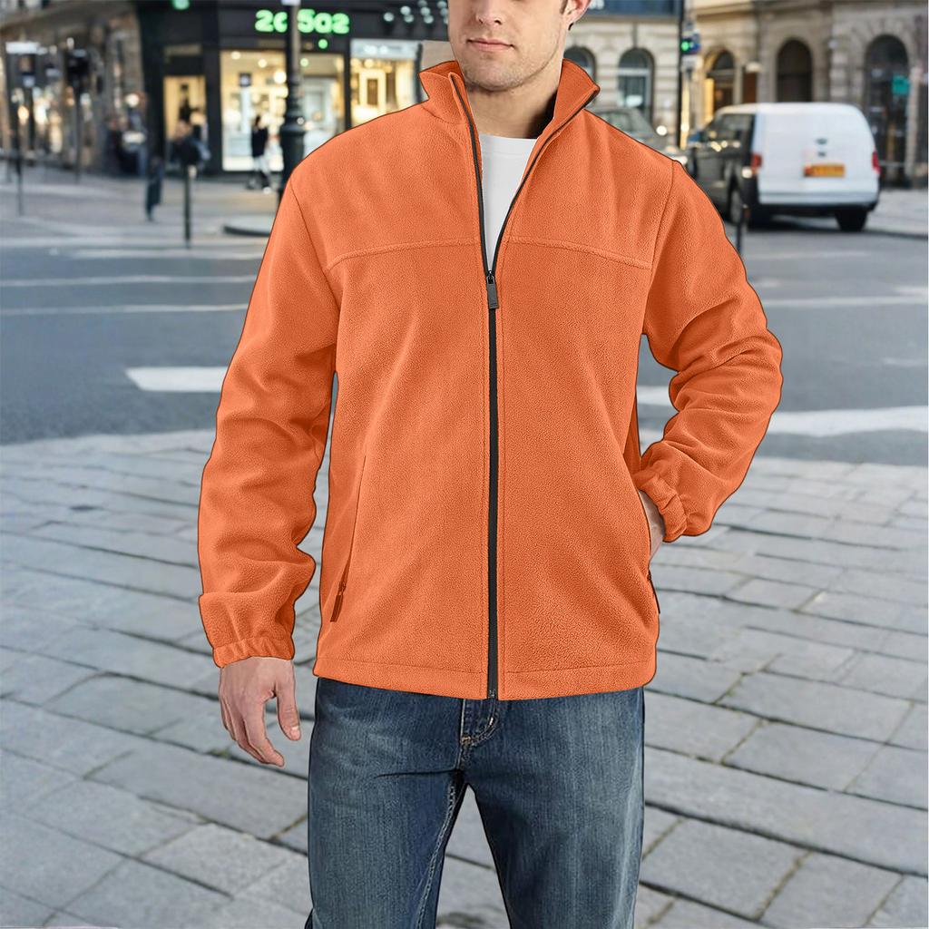 Men's Fleece-Lined Outdoor Jacket With Zipper And Long Sleeves