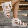 Sandals, Women's, Soft Leather, Wedge Heel, Rhinestone, Thick Sole, Roman Sandals, Hollowed Out, Women's Shoes