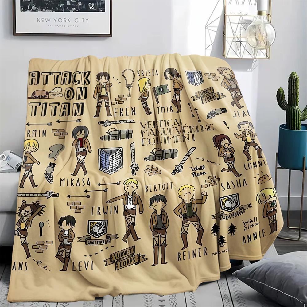 1PC Attack On Titan Print Flannel Blanket, High Quality All Seasons, Home Decor, Warmth and Comfort, Perfect for Christmas Gifts
