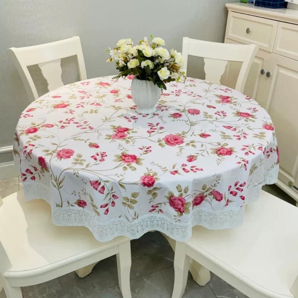 Printed Design PVC Tablecloth Pastoral Style Round Table Cover Waterproof Tablecloth  Hotel Use