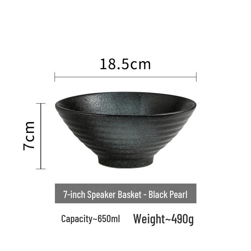 Japanese Ceramic Ramen Bowl Set: Large Retro Conical Hat Design Soup & Noodle Bowl with Plate