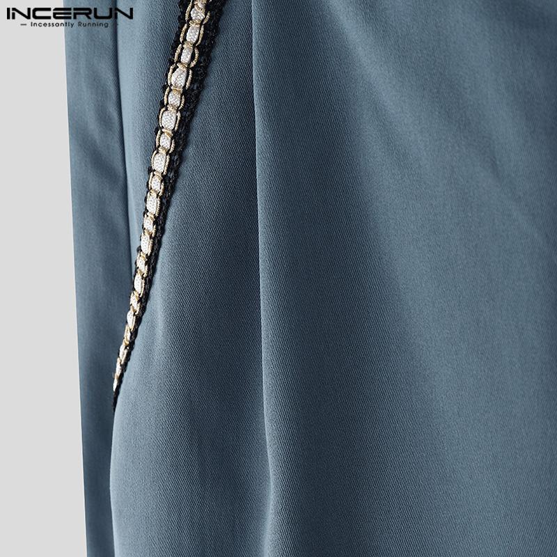 INCERUN Men Autumn Embroidery Belt Zip-up Waist Stitching Long Harem Pants Trousers