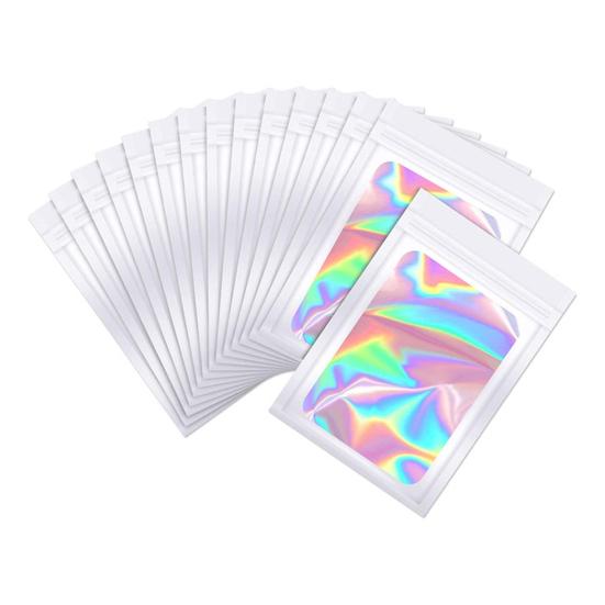100 ks Samolepicí sáčky Víceúčelové Přenosné Holografické Balicí sáčky Uzavíratelné Sáčky z hliníkové fólie proti zápachu Zipové sáčky s průhledným okénkem