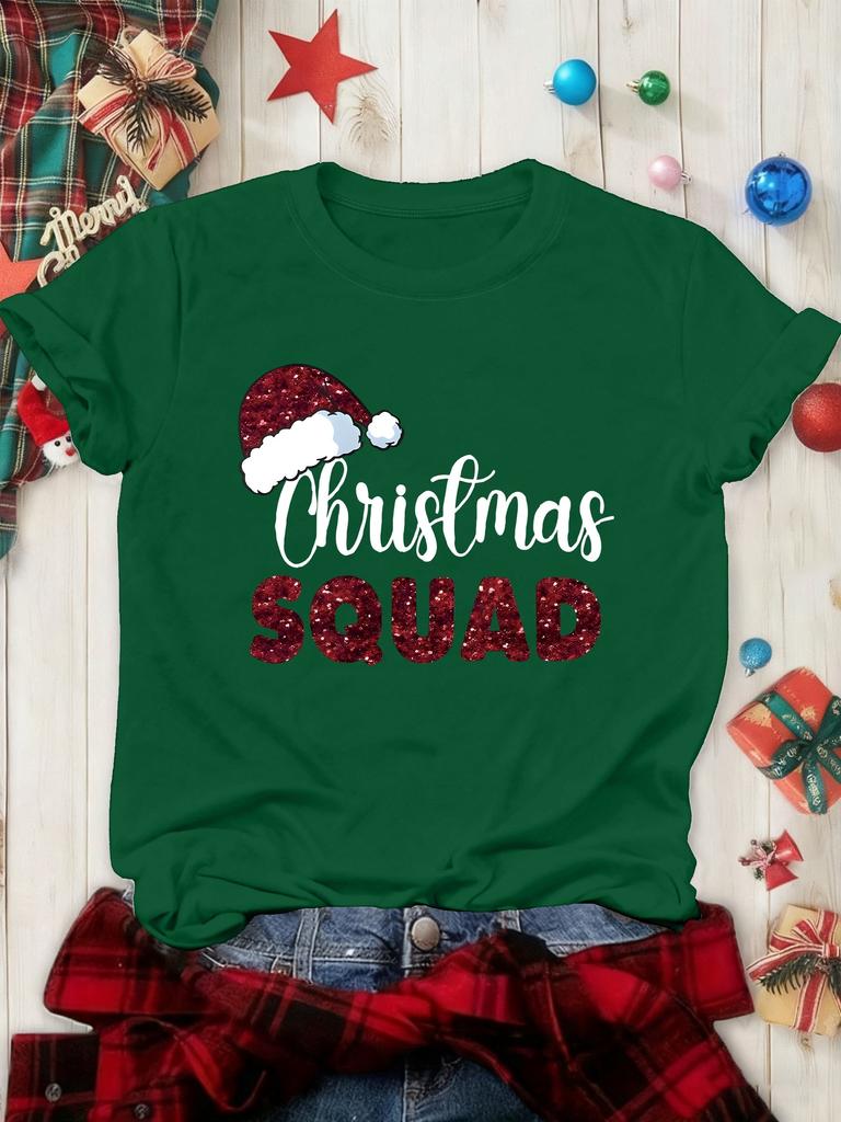 Christmas Christmas Team Letter Tshirt Casual Round Neck Retro Tshirt For Summer Daily And Holiday Wear Unisexs Clothing