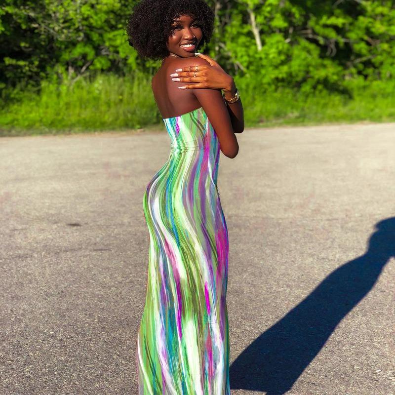 Women's Fashion Summer Spring Colour Block Print Sleeveless High Waist Casual Dresses
