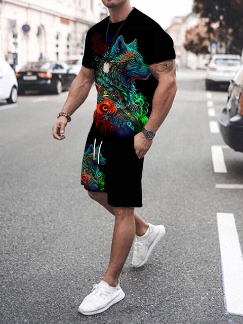 

Мужской костюм, летняя уличная повседневная мужская футболка с коротким рукавом, свободные и удобные шорты для занятий спортом на открытом воздухе, 3D-принт с животными S