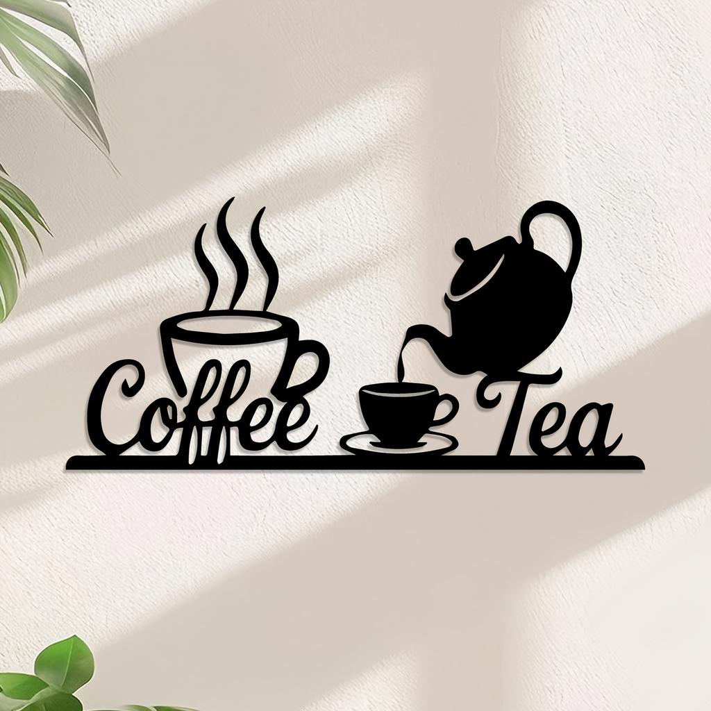 Rustic 1pc Metal Coffee & Tea Wall Art Sign - Vintage Iron Coffee Bean & Tea Pot Decor with Coffee Cup & French Press Icons