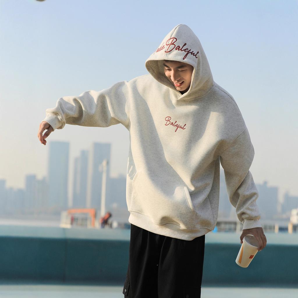 Printed Letters Fleece Thickened Sweater Boys Hooded New American Autumn and Winter Coat