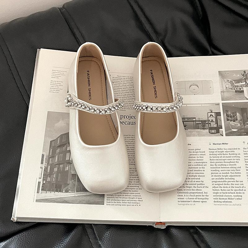 

Универсальные повседневные кожаные туфли квадратный носок стразы с туфлями Мэри Джейн женская летняя мода стразовая пряжка вечерние одинарные туфли 40 бежевый