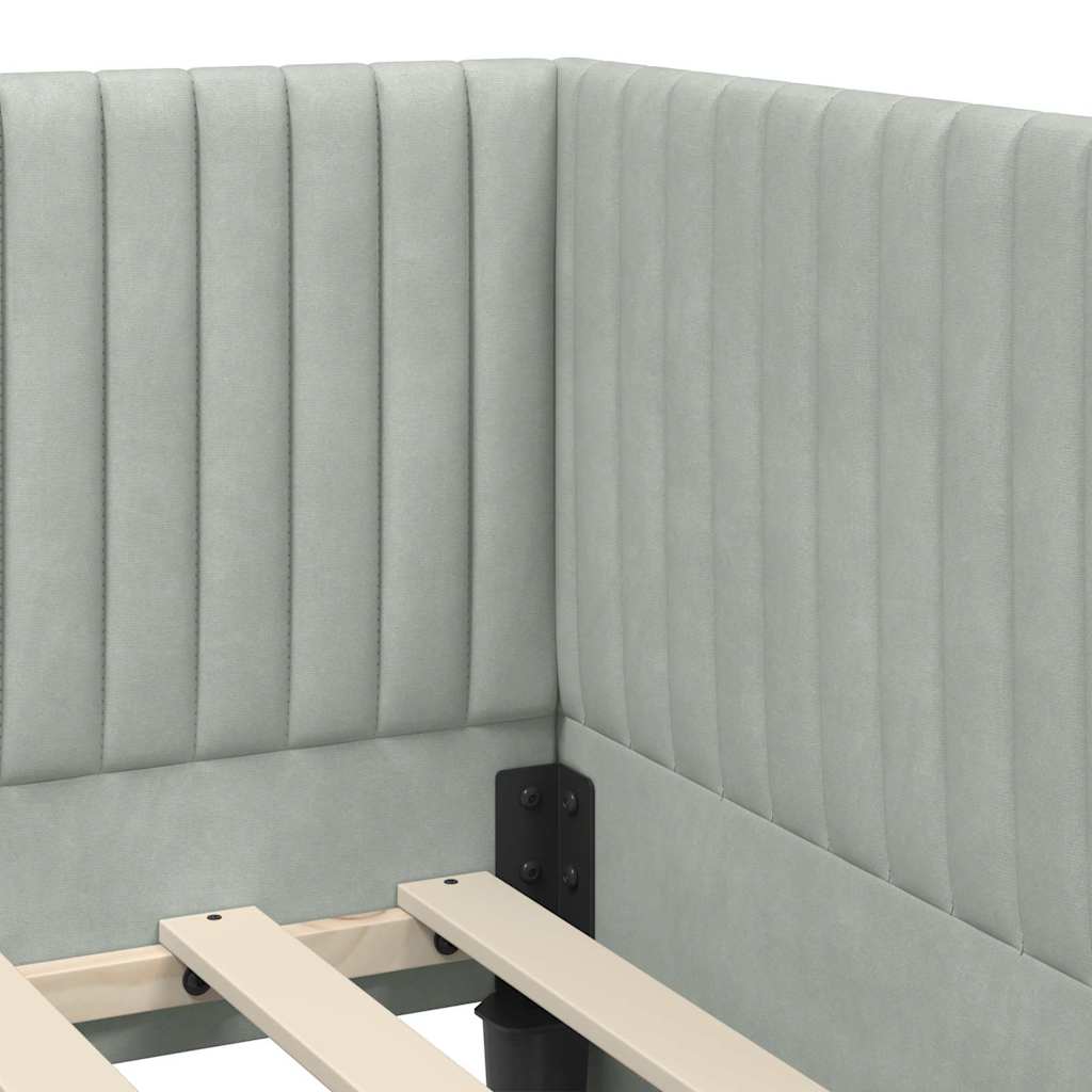 Corner Bed Frame with Headboard Light Gray 90 Cm X 190 Cm Velvet