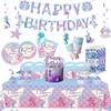 Mermaid Theme Birthday Party Set: Disposable Plates, Cups, Napkins & Decorations