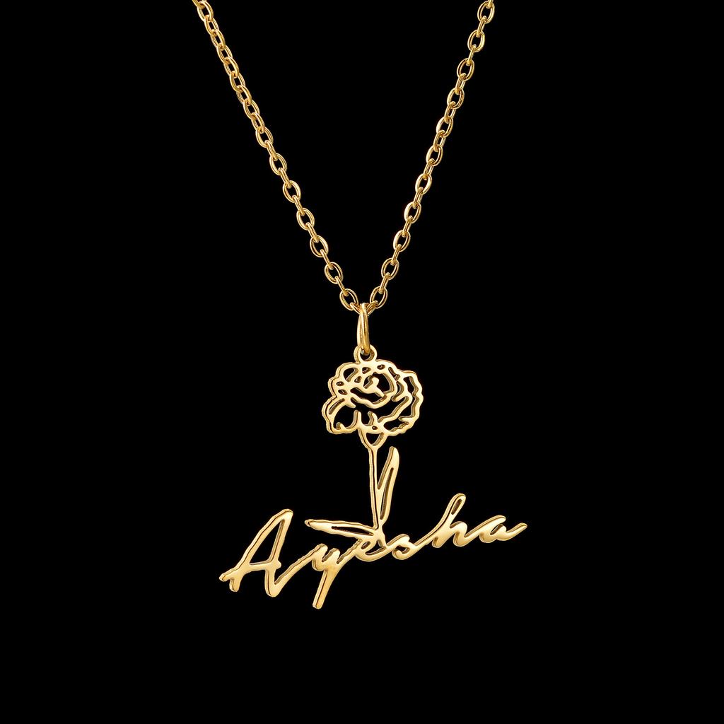 Atoztide Custom Name Necklace for Women Personalized Birth Month Flowers Stainless Steel Jewelry Choker Chain Birthday Gifts