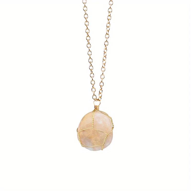 Natural Raw Stone Crystal Quartz Pendant Necklace for Women Irregular Crystal Wrapped Gold Wire Chakra Gemstone Wrap Jewelry 1pc