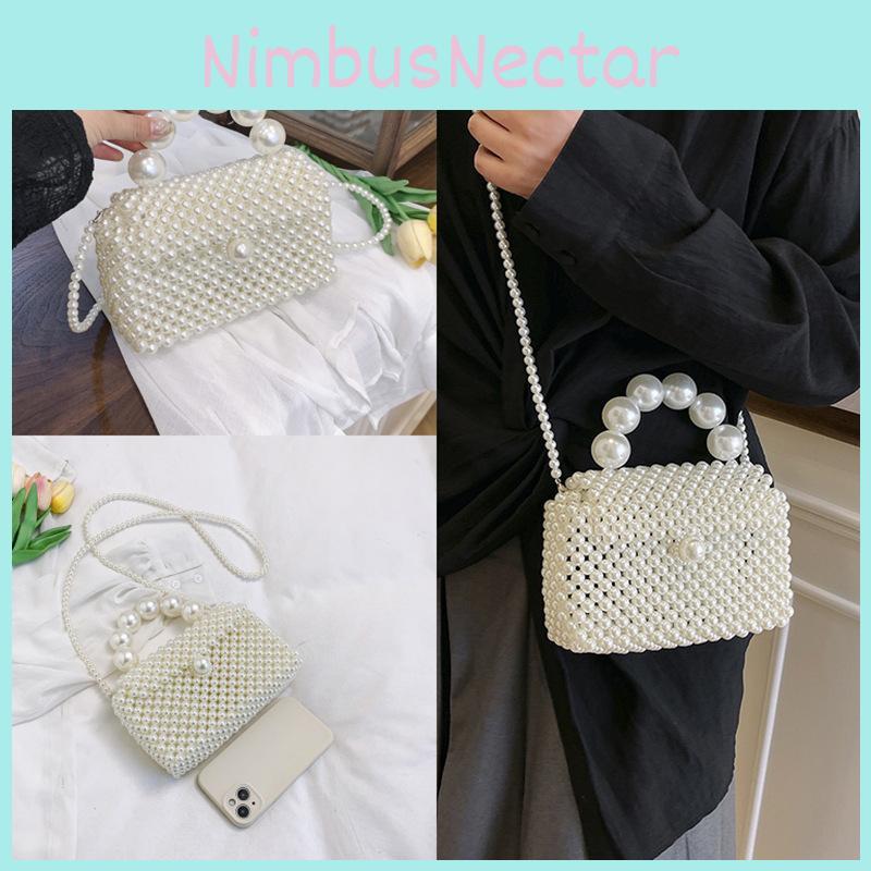 Pearl Woven Shoulder Bag Diagonal Square Handbag Mini Version Without Zipper