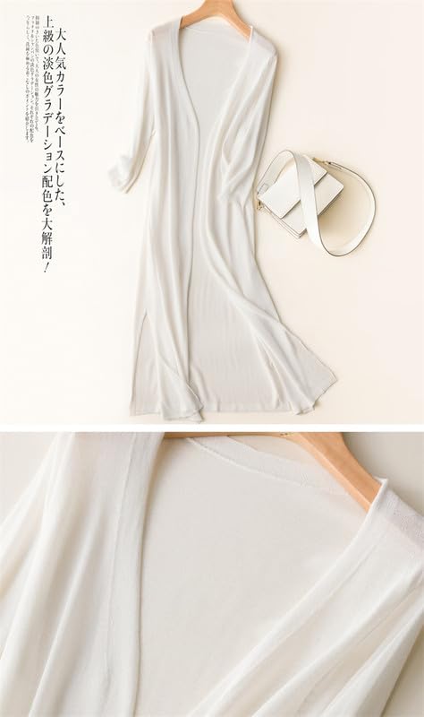 SARADEMUNT Long Knit UV Air Conditioning Solid Perfect for Office Women's Cardigan, Protection, Protection, Slit, Slimming, Stylish, Lightweight, 3/4